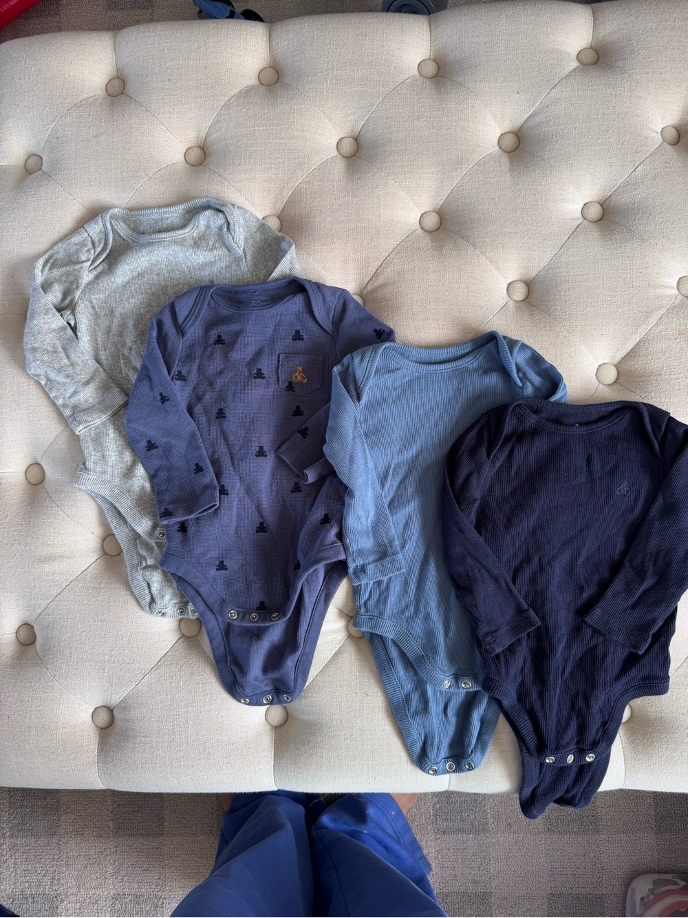 GAP Long-Sleeve One-Piece Bodysuits in Blue and Gray Mix
